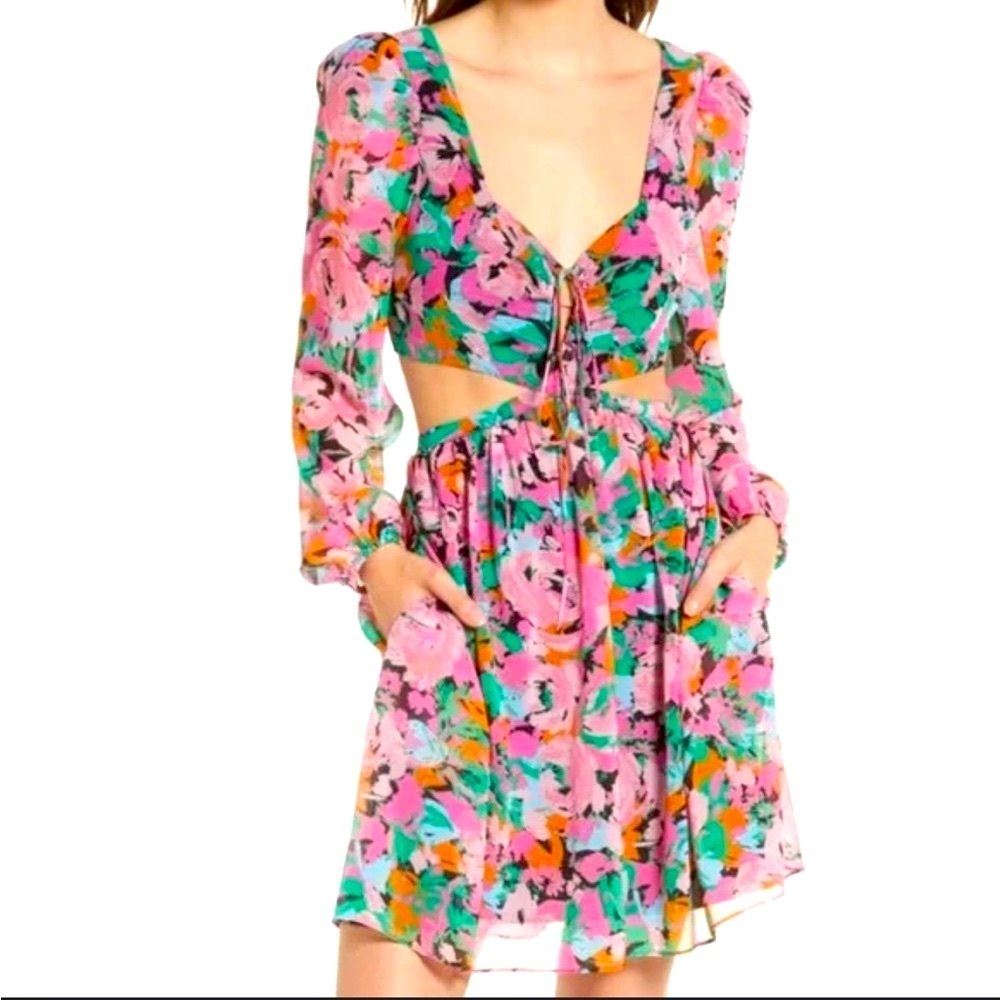 Charles Henry Floral Cut-Out Midi Dress